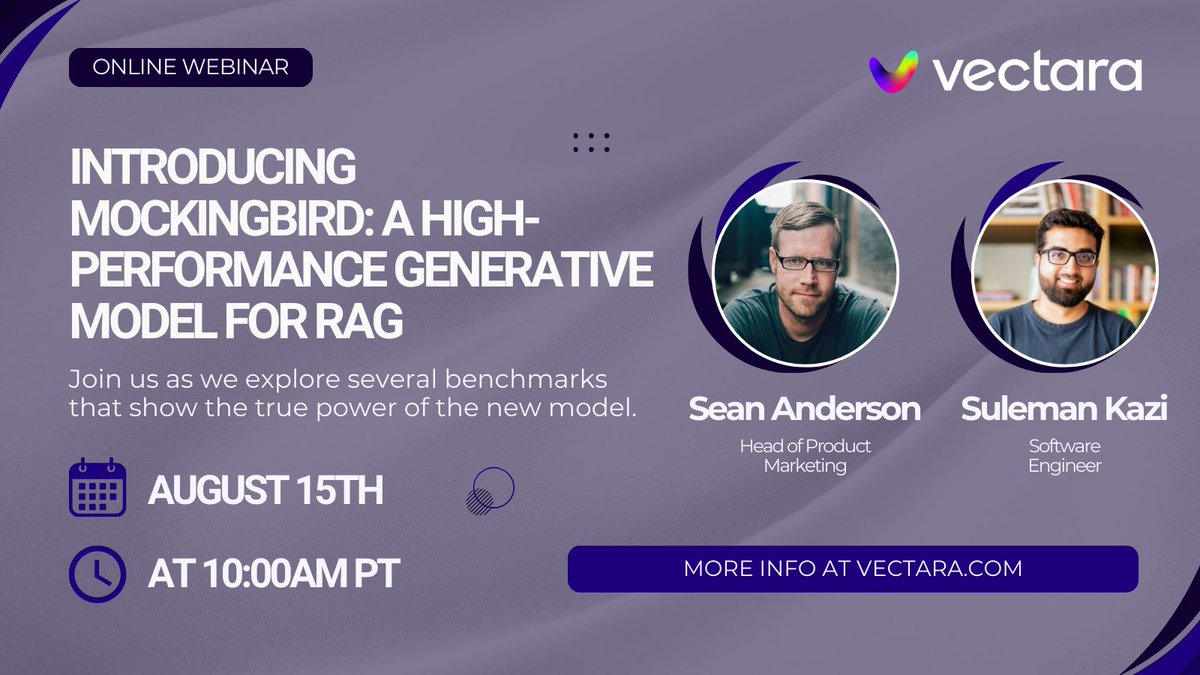 🌟 Just one more sleep until our exciting webinar on Mockingbird, the cutting-edge addition to our GenAI platform, designed for superior accuracy in RAG workloads!

🗓️ Date: August 15, 2024
🕙 Time: 10 AM PT

Join Sean Anderson, Head of Product Marketing, and Suleman Kazi,