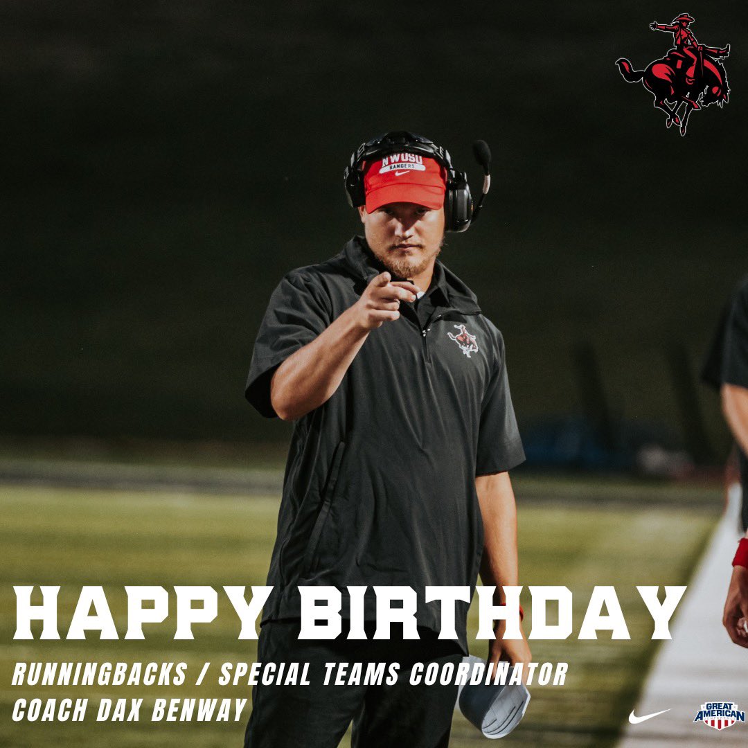 Ranger Football (@nwosufootball) on Twitter photo Ranger football is no stranger to the Benway family, let’s all wish our very own coach a happy birthday!! #RRR <a href="/CoachDBenway/">Dax Benway</a> Ranger football is no stranger to the Benway family, let’s all wish our very own coach a happy birthday!! #RRR <a href="/CoachDBenway/">Dax Benway</a>
