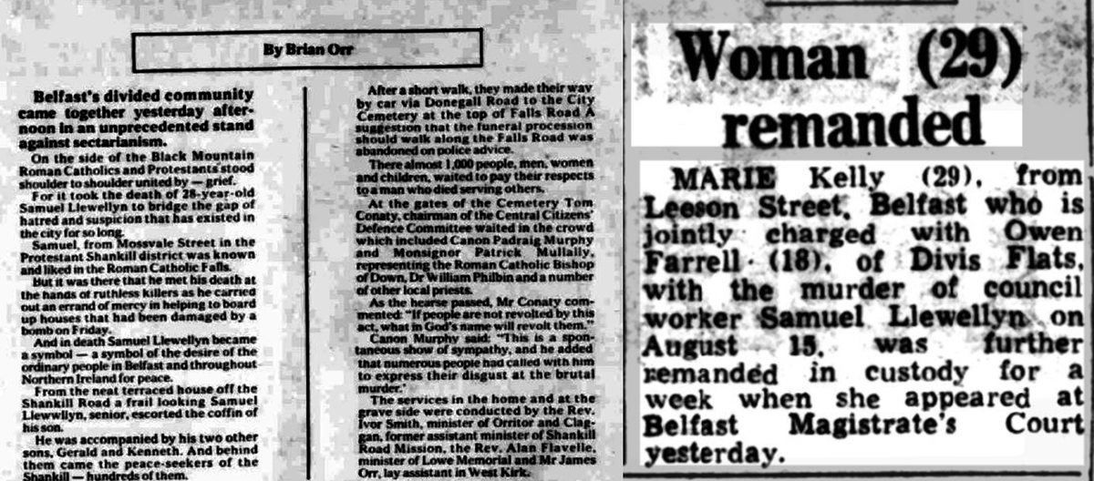 OnThisDayPIRA's tweet photo. #OnThisDay in 1975 the IRA murdered Samuel Llewellyn, 29. Protestant shot delivering urgent repair materials to Clonard, Belfast, after a loyalist bomb #OTD. Falls residents put sympathy notice in @irish_news condemning “Good Samaritan” murder. Kelly, Farrell &amp; McAreavey in court https://t.co/dRgaE9wLAL