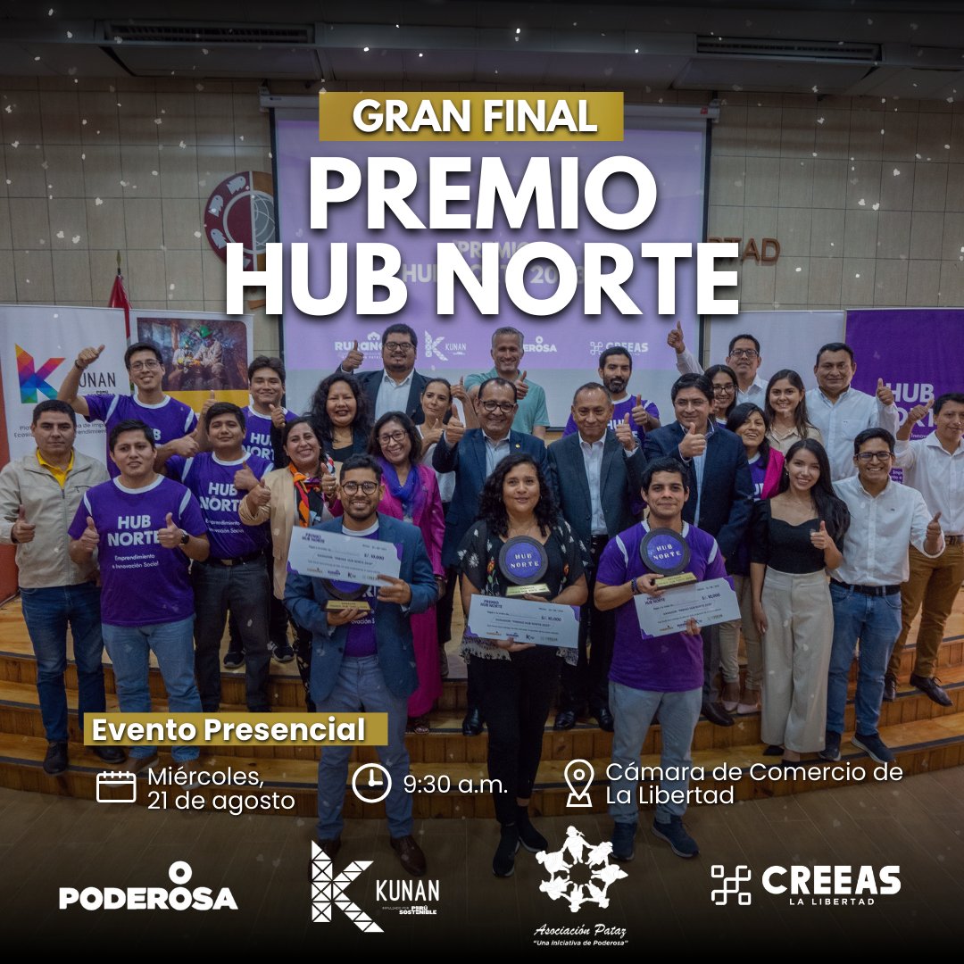 ¡Acompáñanos en la Gran Final del Premio Hub Norte 2024!

Inspírate con las historias de los 10 emprendimientos sociales y ambientales finalistas que están transformando y generando un impacto positivo en sus regiones.

📌 Regístrate para asistir: bit.ly/GranFinalPremi…