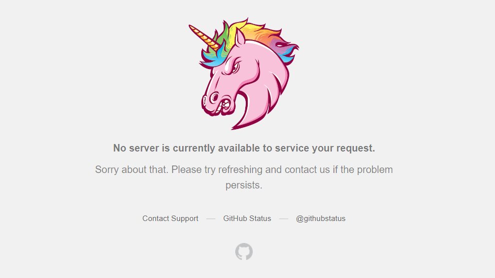 pizza_404's tweet photo. Github being down is the 2nd last thing you would expect.... the first being being greeted by an angry Unicorn instead our cute Octocat ofc https://t.co/hgoEVha5v2