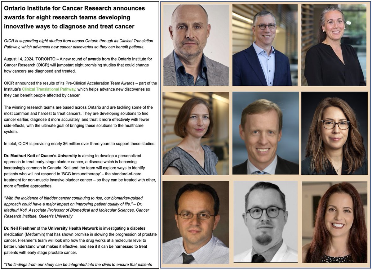 Madhuri Koti (@canimmun) on Twitter photo oicr.on.ca/news/
Very grateful to Ontario Institute for Cancer Research, for funding our project exploring links between chronic inflammation and #bladdercancer!
Would not have been possible without support from this amazing team👇🙏 !
<a href="/QueensuSCRI/">Sinclair Cancer Research Institute</a> <a href="/queensu/">Queen's University</a> <a href="/QueensUHealth/">Queen's Health Sciences</a> oicr.on.ca/news/
Very grateful to Ontario Institute for Cancer Research, for funding our project exploring links between chronic inflammation and #bladdercancer!
Would not have been possible without support from this amazing team👇🙏 !
<a href="/QueensuSCRI/">Sinclair Cancer Research Institute</a> <a href="/queensu/">Queen's University</a> <a href="/QueensUHealth/">Queen's Health Sciences</a>