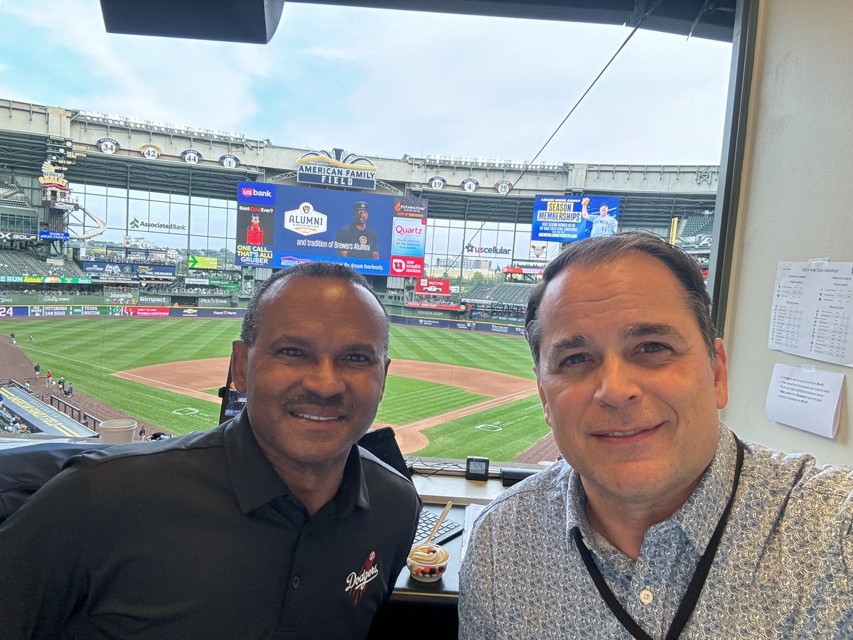 Tim Neverett (@timneverett) on Twitter photo Musical chairs in the booth tonight. <a href="/JoseMota05/">José Mota</a> joins me as Rick is on the TV side tonight. <a href="/Dodgers/">Los Angeles Dodgers</a> at <a href="/Brewers/">Milwaukee Brewers</a> on Now. First pitch 5:10 PT on <a href="/AM570LASports/">AM 570 LA Sports</a> & the #Dodgers Audio Network.
Also on the <a href="/mlbatbat/">MLB.com At Bat</a> app and free in so Cal on the <a href="/iHeartRadio/">iHeartRadio</a> app. Musical chairs in the booth tonight. <a href="/JoseMota05/">José Mota</a> joins me as Rick is on the TV side tonight. <a href="/Dodgers/">Los Angeles Dodgers</a> at <a href="/Brewers/">Milwaukee Brewers</a> on Now. First pitch 5:10 PT on <a href="/AM570LASports/">AM 570 LA Sports</a> & the #Dodgers Audio Network.
Also on the <a href="/mlbatbat/">MLB.com At Bat</a> app and free in so Cal on the <a href="/iHeartRadio/">iHeartRadio</a> app.