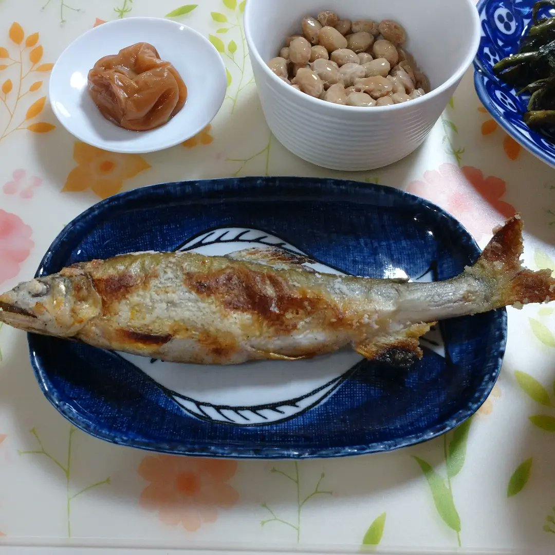 cherry_masaya's tweet photo. #goodmorning #mycooking #breakfast #sweetfish
#waterspinach #natto #misosoup #umeboshi
#tastegood
#朝ごはん #鮎の塩焼き #空心菜炒め #納豆 #お味噌汁 #梅干し #健康 #美味しい #好吃😋 https://t.co/dwtzHp0U2e