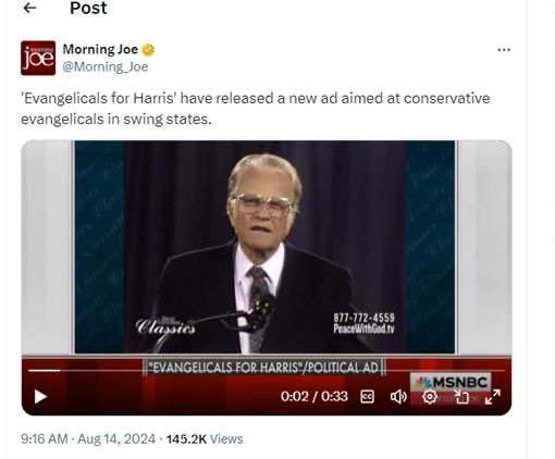 The liberals are using anything and everything they can to promote candidate Harris. They even developed a political ad trying to use my father <a href="/BillyGraham/">Billy Graham</a>’s image. They are trying to mislead people. Maybe they don’t know that my father appreciated the conservative values and