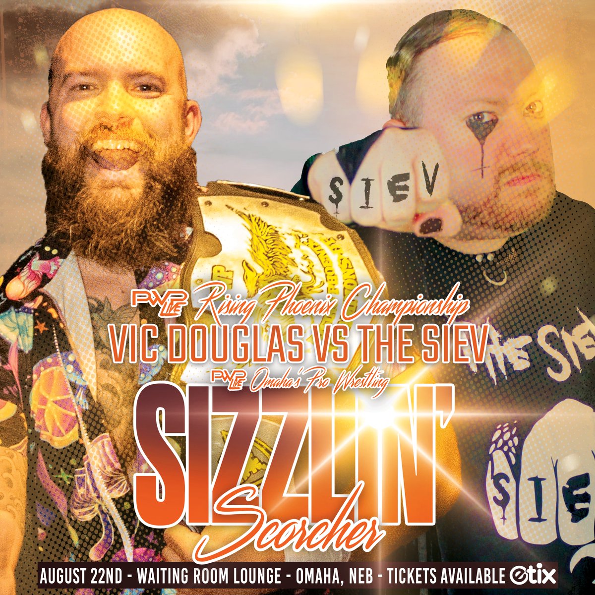 PWPLive's tweet image. The Rising Phoenix Championship match for PWP Sizzlin' Scorcher on Thursday August 22nd at The @Waiting_Room Lounge in Omaha, NE is set:

*** VIC DOUGLAS defends against THE SIEV!!!
