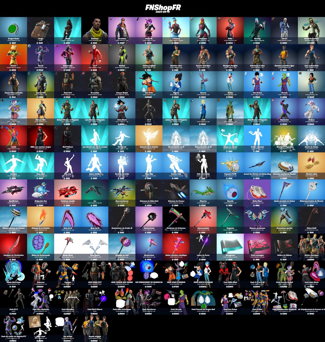 FNShopFR's tweet image. Boutique #Fortnite du 2024-08-13 !

N'oubliez pas d'activer les notifs pour ne rater aucune boutique. 🔔

Nombres d'items : 136
Maximum vu pour la dernière fois : 406 jours
Minimum vu pour la dernière fois : 0 jours