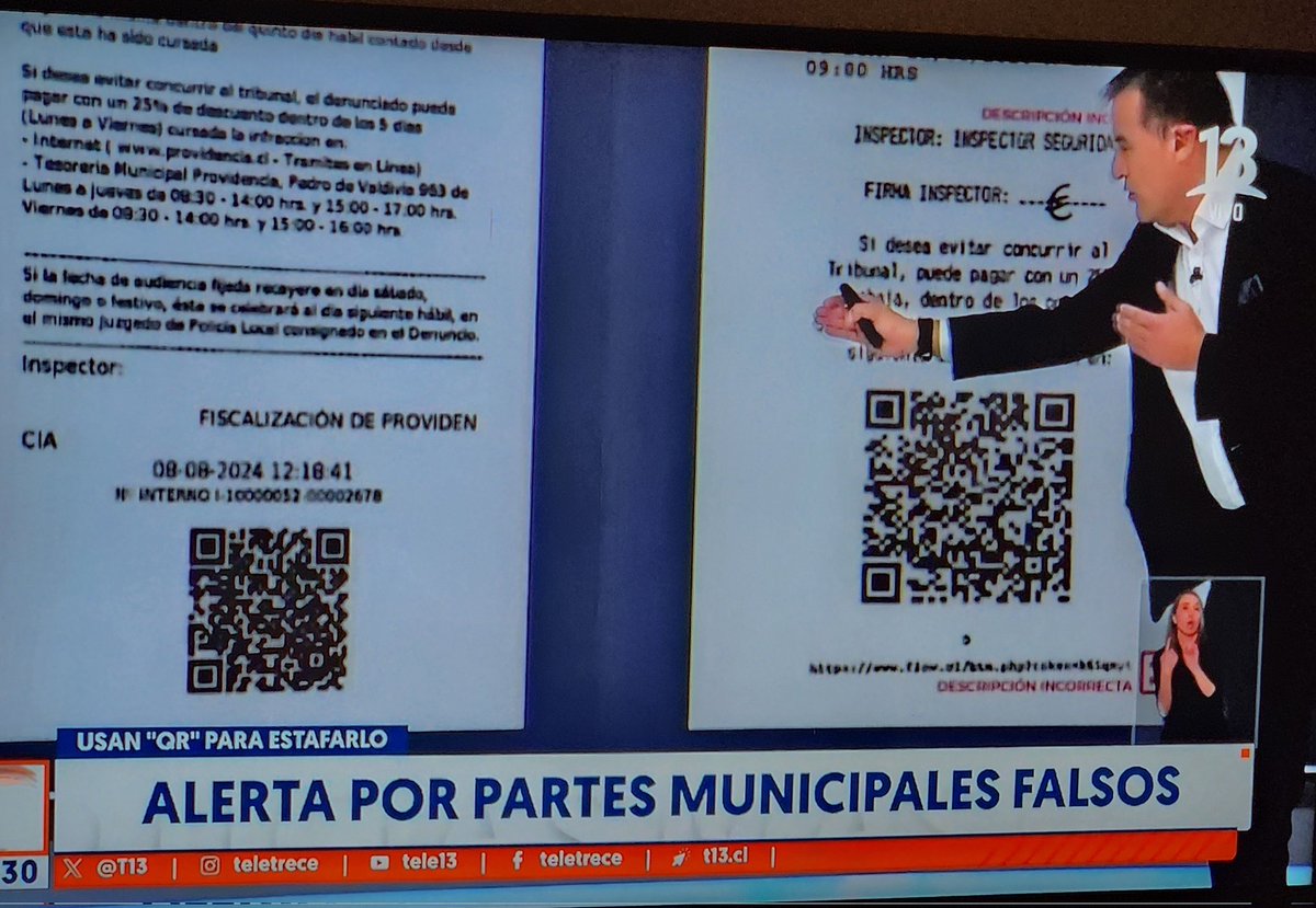 En <a href="/T13/">T13</a> están corrigiendo en vivo  la multa falsa a los delincuentes para que les quede más parecida a la original