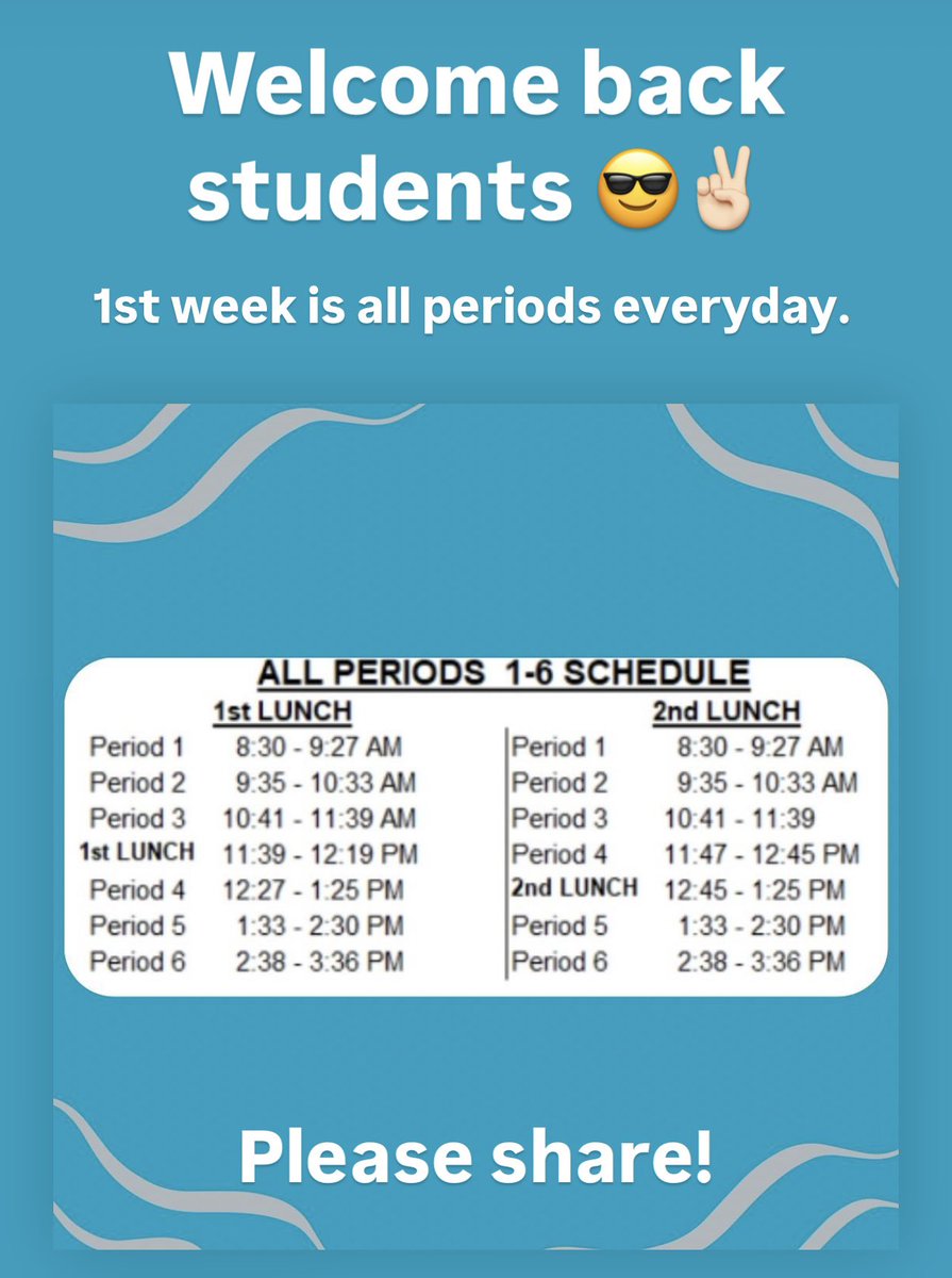 Welcome back students! First week is all periods everyday.