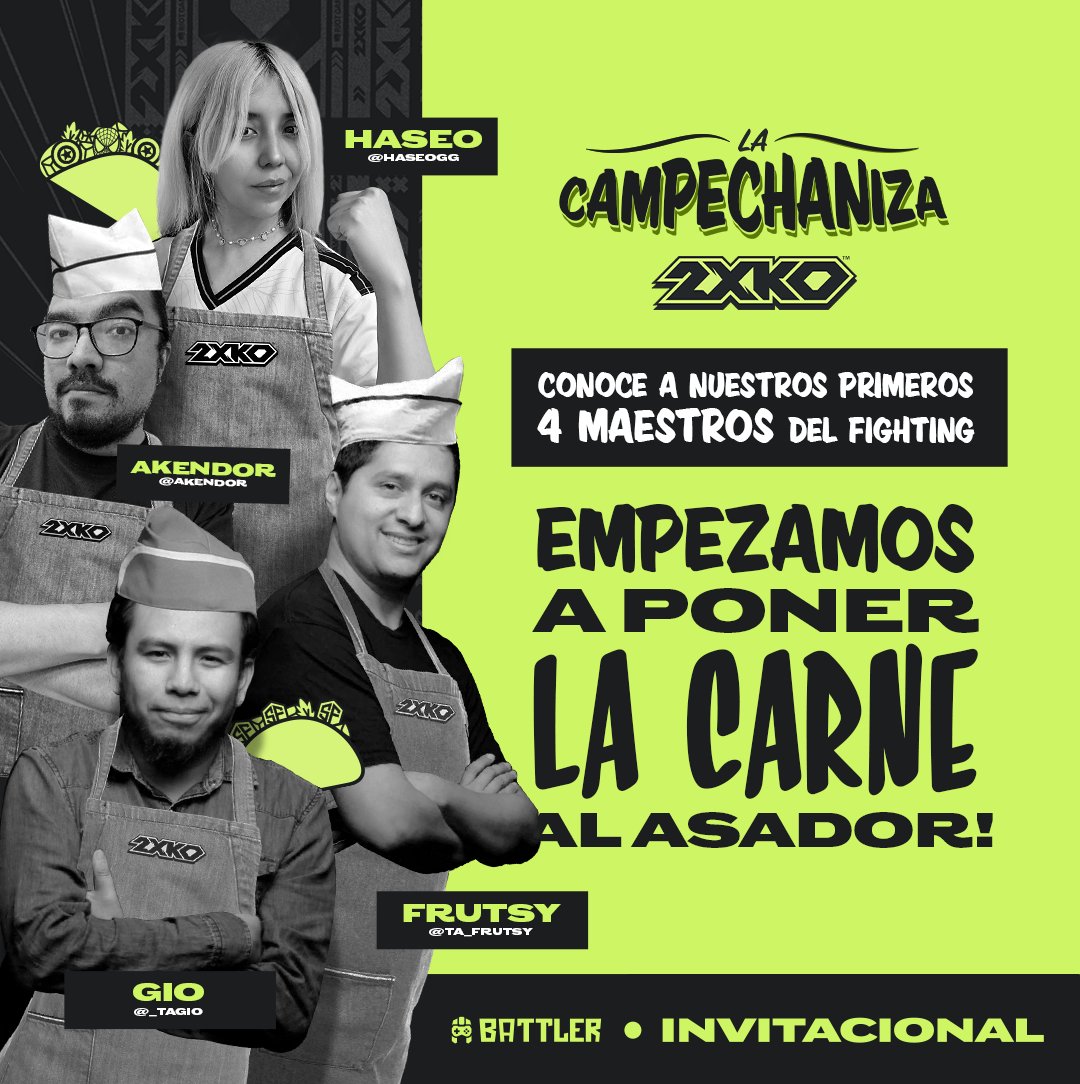 Les presentamos a nuestros primeros pro players ¡No se pierdan nuestra campechaniza!🌮 El primer evento presencial de #2XKO en México.

📅Fecha: Jueves 15 de agosto
⏰Hora: 6:00 pm
💻Twitch.tv/battleresports
