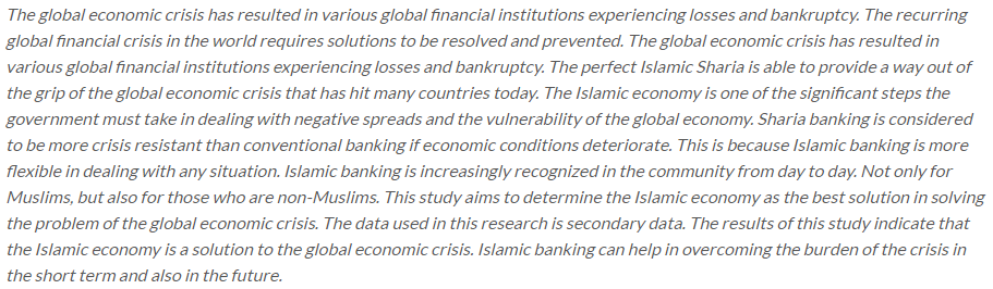 LAJ_Journal's tweet photo. Andreza, Nadya Puteri, et al. “The Urgency of Using #SyariahMethod Facing #EconomicCrisis : To Compare with #ConventionalMethod.” Law and Justice, vol. 6, no. 2, Mar. 2022, pp. 129–47. https://t.co/3yGnT7ZSaA, https://t.co/KK0C1hJcM9. https://t.co/DDqzU0fQmF