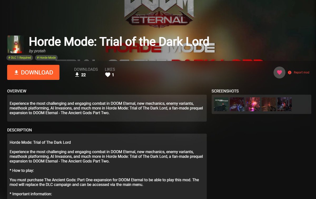 elproteh's tweet photo. Happy to announce that Horde Mode, Horde Mode: Trial of the Dark Lord, and Enemy Randomizer have all been ported over to the fantastic PC Mod Preview for DOOM Eternal (yes, randomizer is back!) 🎊

You guys rock. Massive thanks to the team for the huge effort.🤘 @DOOM @idSoftware https://t.co/aPIdNn8TDU
