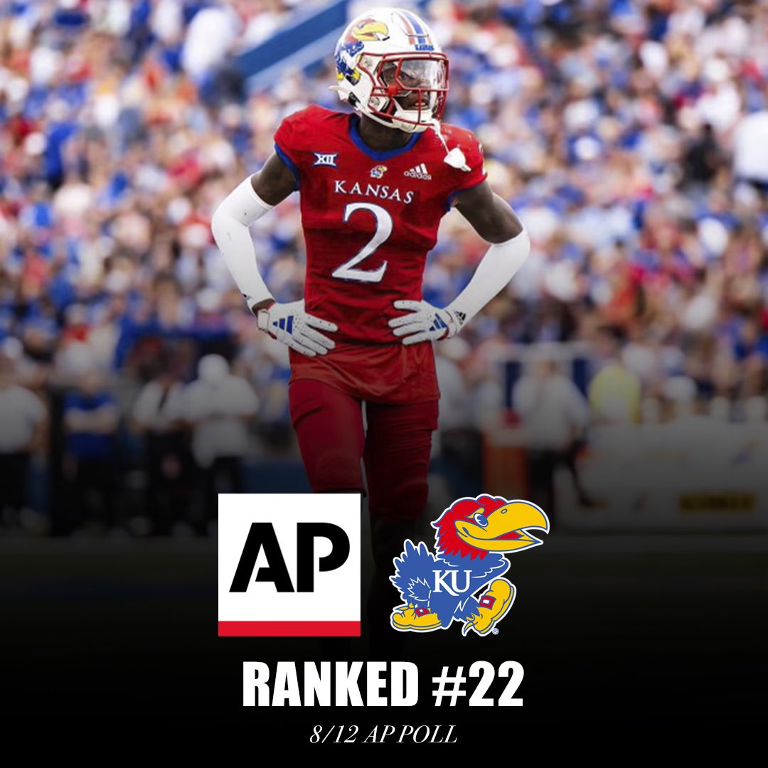 KU is ranked #22 in the Week 1 AP Poll! It is the first time since 2009 that the Jayhawks have been ranked in the first poll of the season!