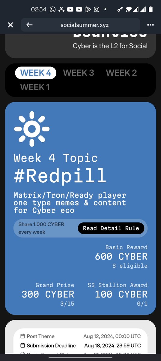 mrhma235's tweet photo. @BuildOnCyber @Optimism @Web3WithBinance 
Complete the creative bounties now! #SocialSummer lol https://t.co/5PXqvsY97u