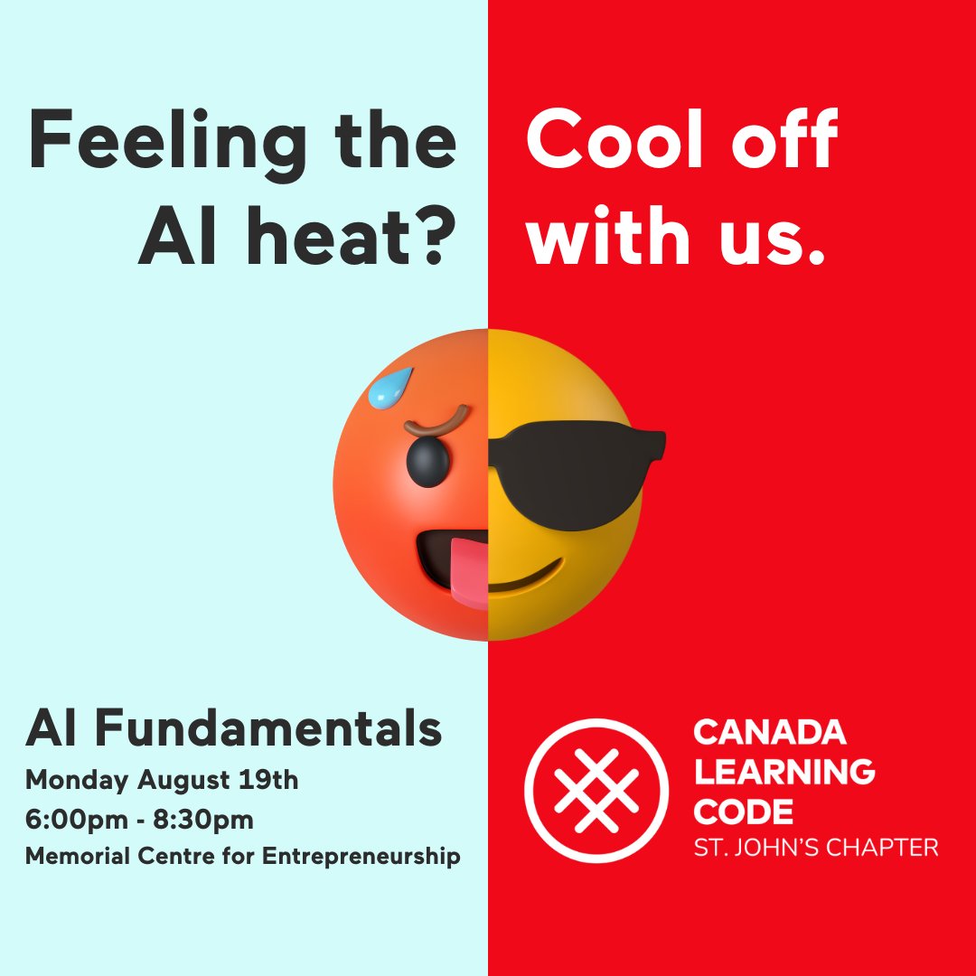 learningcodeyyt's tweet image. Join us for our next Summer of AI event! This beginner-friendly @learningcode workshop at @MUN_MCE is a chance to learn about this hot topic and use hands-on Artificial Intelligence tools 🔥

Register now: canadalearningcode.ca/experiences/st…