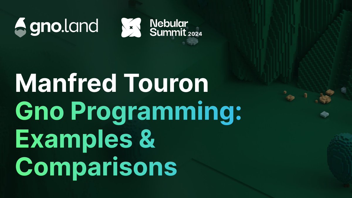 _gnoland's tweet photo. The recordings of @moul’s talk at the Nebular Summit on the Gno programming language and its' unique characteristics, including practical examples of what you can build with Gno are now available.

If you weren’t there, you can watch the talk here:

https://t.co/HEhieIt4Ik https://t.co/HEppQK0YWe