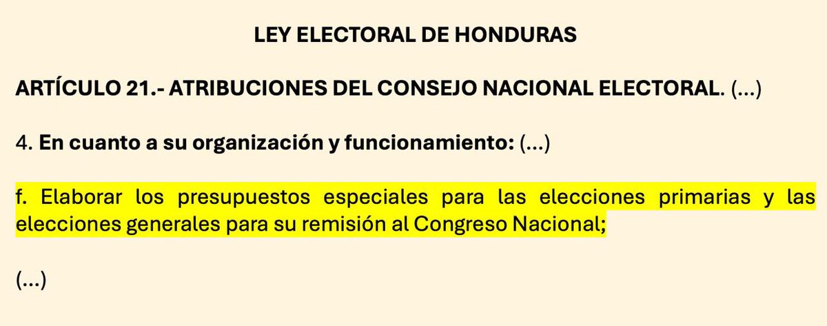 MarlonOchoaHN's tweet photo. Por instrucciones de la Presidenta @XiomaraCastroZ, la @SEFINHN se encuentra en diálogo permanente con el Congreso Nacional para la aprobación del presupuesto especial para las elecciones del 2025, y emitirá su dictamen una vez que el Congreso así lo requiera. 

La SEFIN no cuenta con las facultades legales para remitir el Presupuesto al Congreso Nacional. De acuerdo con el artículo 21 de la Ley Electoral, quien debe remitirlo es el propio Consejo Nacional Electoral. Según el artículo 22 de esta misma Ley, la SEFIN debe provisionar el Presupuesto, una vez lo haya aprobado el Congreso Nacional.
