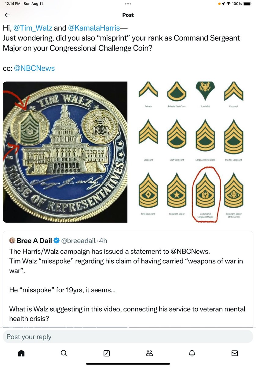 NeeCee77's tweet image. @VP @KamalaHarris @KamalaHQ @Tim_Walz @GovTimWalz #stolenvalor #unfittolead #disqualified She picked him making her disqualified as well. #AmericaDeservesBetter