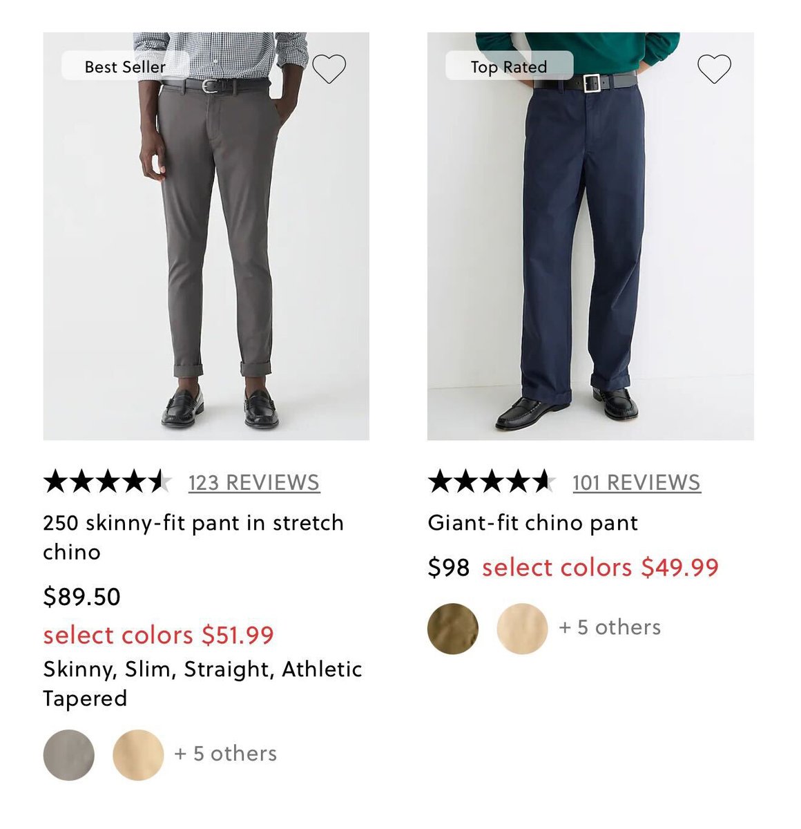 dieworkwear's tweet photo. four years ago, j crew only offered the chinos on the left

today, they also carry the right https://t.co/khhP1DSmF4