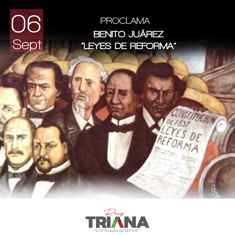 6 de septiembre de 1860
Benito Juárez proclama las Leyes de Reforma.  En plena guerra entre liberales y conservadores, con un gobierno en  constante peregrinaje por la persecución de sus enemigos políticos, el  presidente Benito Juárez proclama en la ciudad de Guanajuato
