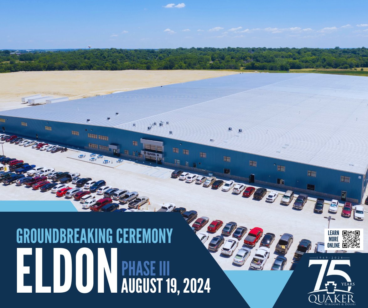 <a href="/QuakerWindows/">Quaker Windows & Doors</a> is excited to announce the kick off Phase III in Eldon, MO next week with the official groundbreaking ceremony. @GovParsonMO is set to speak at the event, along with @LtGovMikeKehoe, and <a href="/QuakerWindows/">Quaker Windows & Doors</a> CEO Kevin Blansett. 
Learn More: quakerwindows.com/2024/08/09/qua…