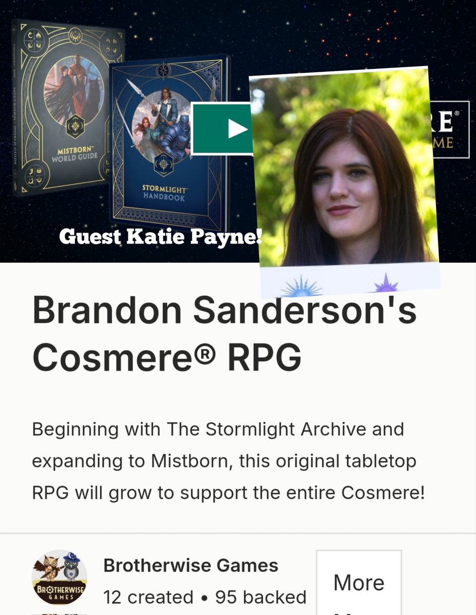 It's our #podcast #livestream night! Tonight <a href="/artofkatiepayne/">Katie Payne</a> is guest hosting as we talk the #Cosmere #TTRPG #Kickstarter! 

Join us for an inside scoop! 

7:30 pm PT 10:30 pm ET on our YT page! 

#cosmere #brandonsanderson #katiepayneart #stormlightarchive #mistborn