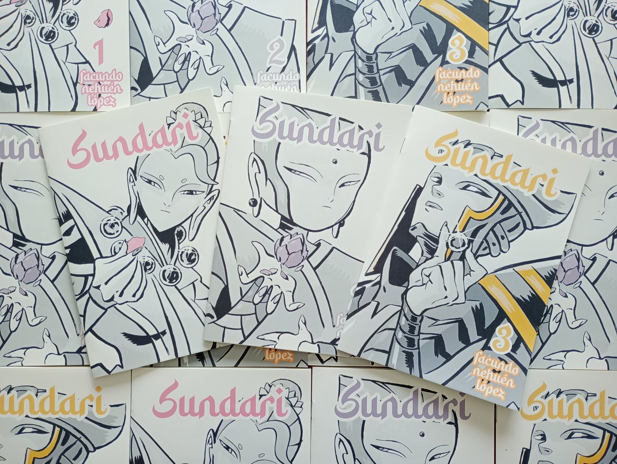 Fackeate's tweet photo. The zine version of Sundari is printed 😌A lot of effort but it was worth every hour invested. This version is only available for Argentina, but you can read online and free the three chapters of this story in Spanish at Webcomic Mutante and English at Manga Plus. https://t.co/Y7ogwnKZIO