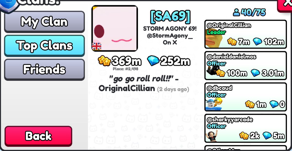 im looking for members to join my clan. no requirements just comment ur user and try to be active in clan battles.