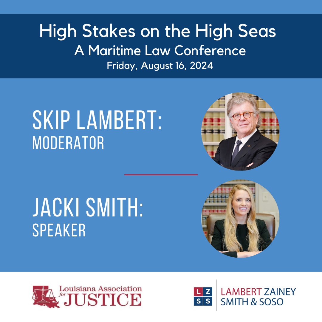 LambertZainey's tweet photo. Join us at the LAJ High Stakes on the High Seas CLE this Friday!

Skip is moderating, and Jacki is speaking on Navigating Maritime Mediations.

More info at the link below:

https://t.co/Gm9JRZlBBg https://t.co/O5okJM3DrZ