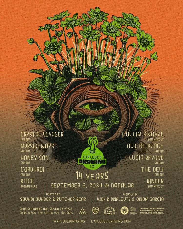 Celebrating 14 years with <a href="/XplodedDrawing/">Exploded Drawing</a>! Thank you <a href="/soundfounder/">soundfounder</a> and Butcher Bear for having me back after this spring. 10 10 minute sets from a ton of amazing Austin producers. I will be giving pop star melody award show performance, singing and looking fabulous ✨