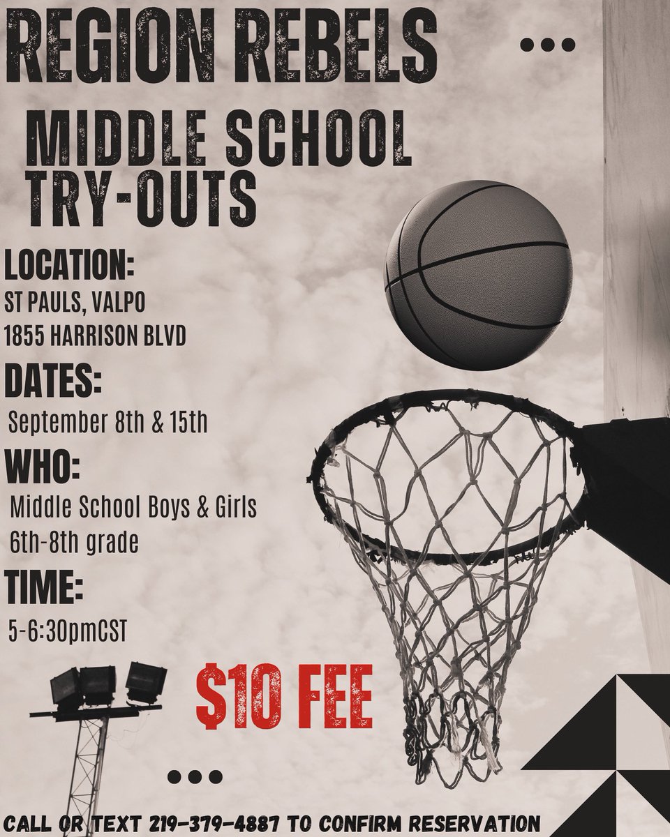 Middle School try outs!! September 8th &amp; 15th 😃