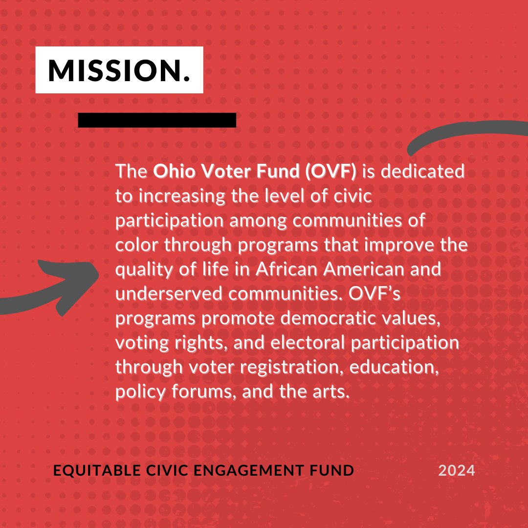 CLEVotes's tweet image. We&apos;re introducing our #ECEF Grantee 🎉

The Ohio Voter Fund is dedicated to increasing civic participation in communities of color through programs that improve the quality of life!

Stay tuned as we highlight our Equitable Civic Engagement Fund grantees!