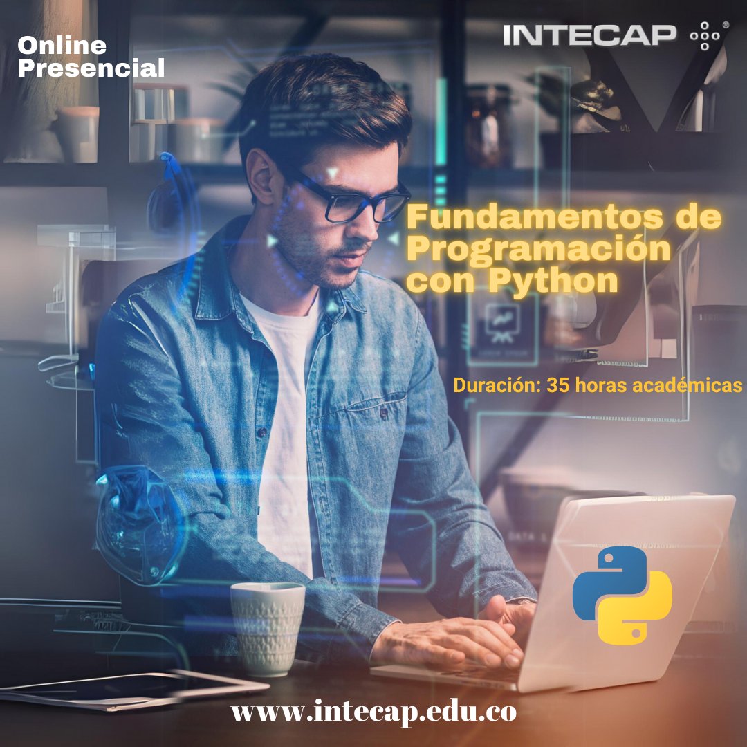INTECAPCOLOMBIA's tweet image. Fundamentos de Programación con Python
#intecap#cursos #presencial #online #introduciónprogramación #fundamentos #programacion #logicaprogramación #estructurascontrol #algoritmos #pseudocodigos #lenguajesdeprogramacion #diagramasflujo #desarrollo #funciones #InscripcionesAbiertas