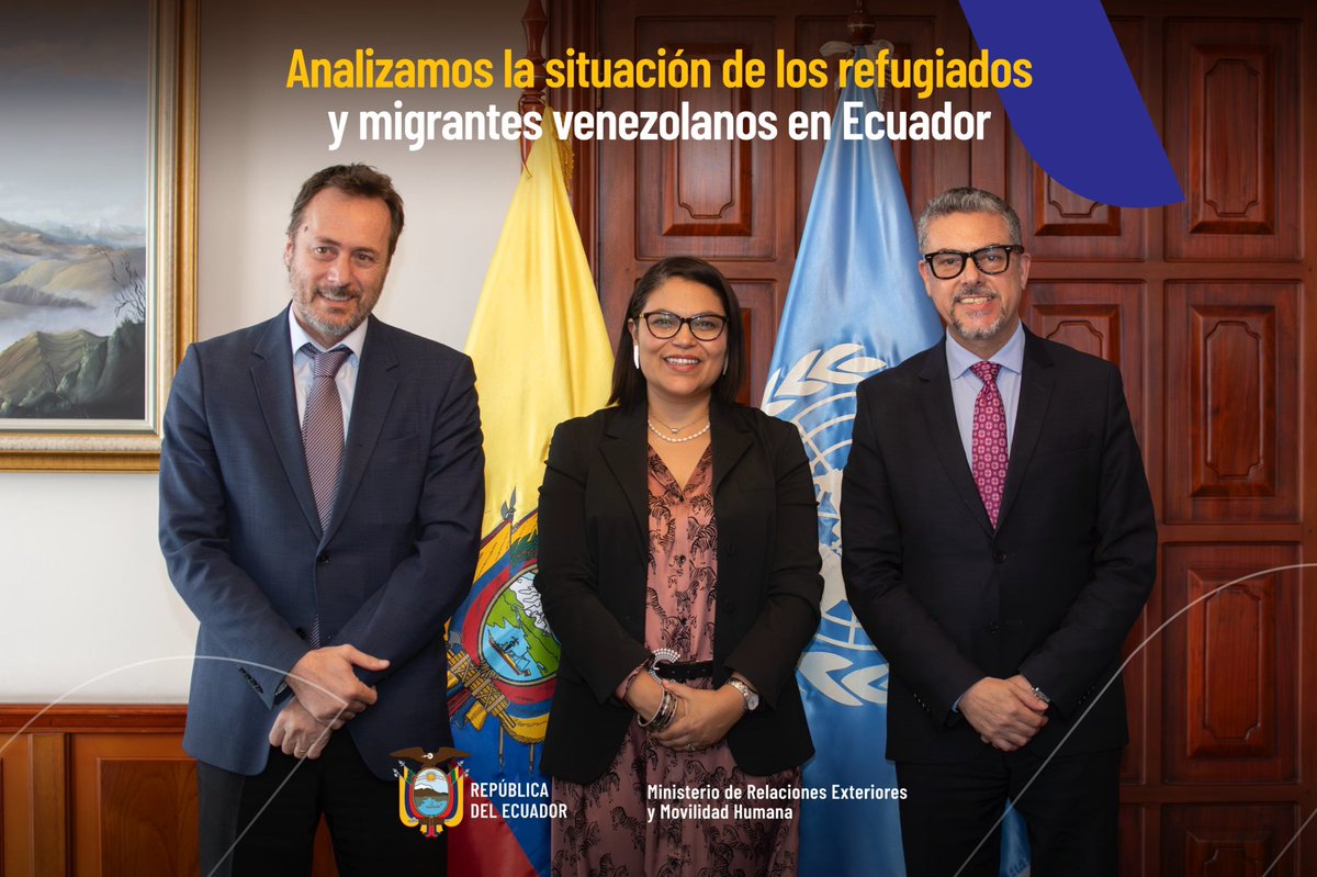 CancilleriaEc's tweet photo. 🇪🇨🤝El viceministro de Movilidad Humana, Emb. Alejandro Dávalos, se reunió con representantes de @ACNUREcuador, @OIMEcuador y #GTRM para analizar la situación de los refugiados y migrantes venezolanos en Ecuador, y necesidades de financiamiento para proyectos que incluyan a las comunidades de acogida.