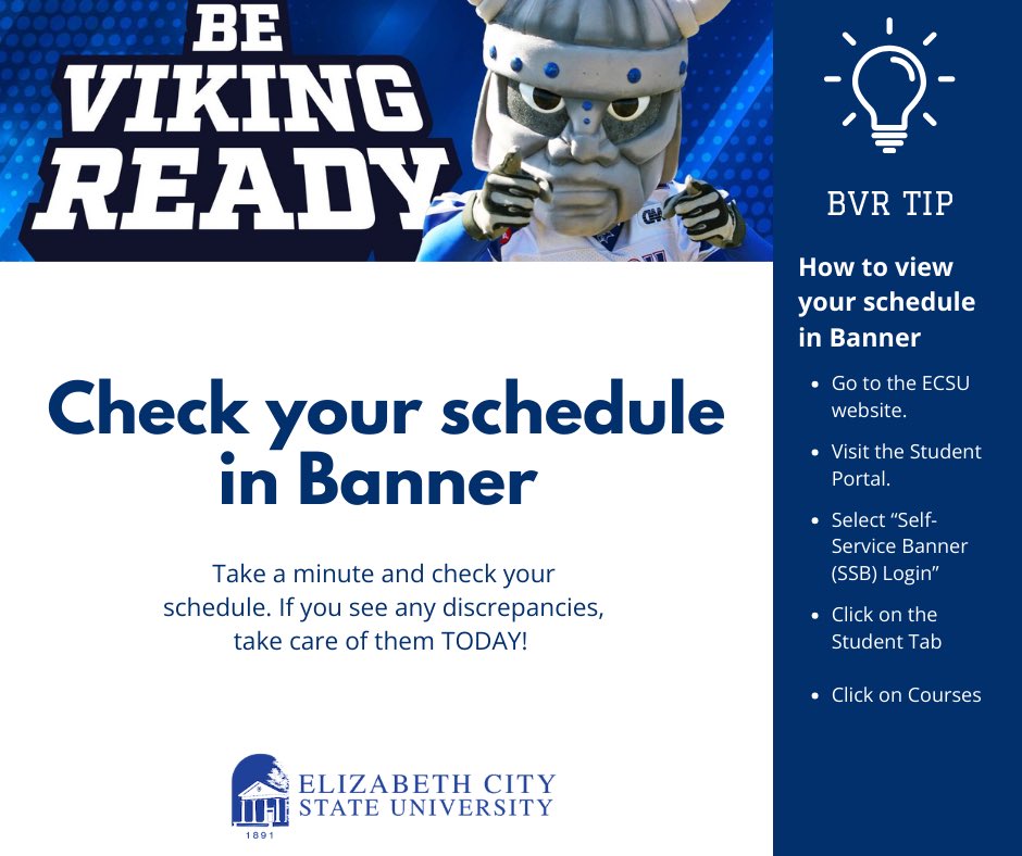 ECSU's tweet photo. Stay ahead of the game! 🗓️ Double-check your course schedule to make sure you're set for success this semester. #BeVikingReady #CourseCheck #ECSU https://t.co/YYMSjYtdSy