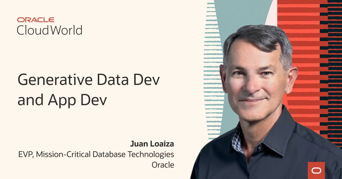 JanLeemans's tweet photo. Learn how @Oracle helps you generate solutions for all your data and app needs. AI is the cornerstone of this innovation, but there is so much more. Find out at #CloudWorld: https://t.co/Da90xpgfNR https://t.co/cpmyFFTKZG