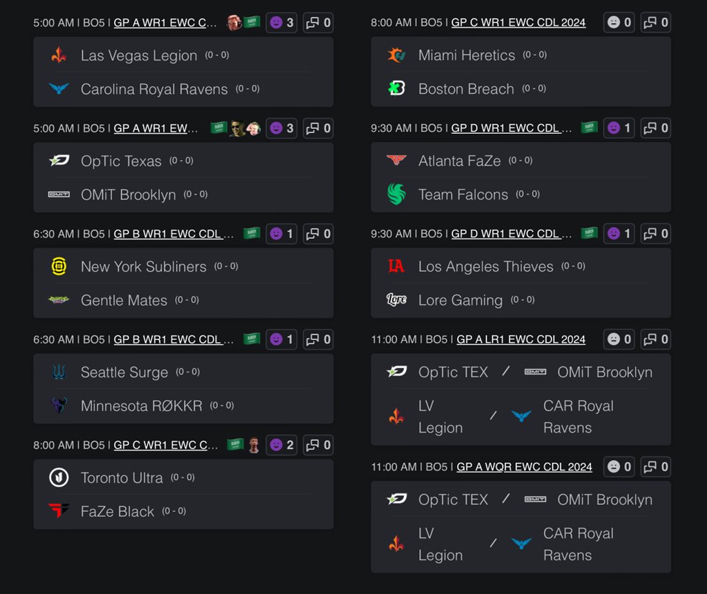 Esports World Cup Schedule ➤ Thursday