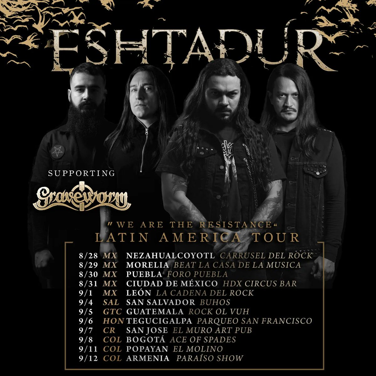 Los cuervos se acercan cada vez más, nos veremos en dos semanas Latino América 🐦‍⬛🔥

México 
Salvador 
Guatemala 
Honduras 
Costa rica 
Colombia 

Merch oficial por @eshtadurstore
#tour #death #black #metal #crows #release