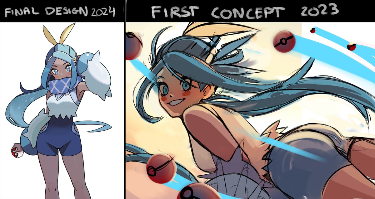 First sketch  and concept of Heidi vs her final design 🧊