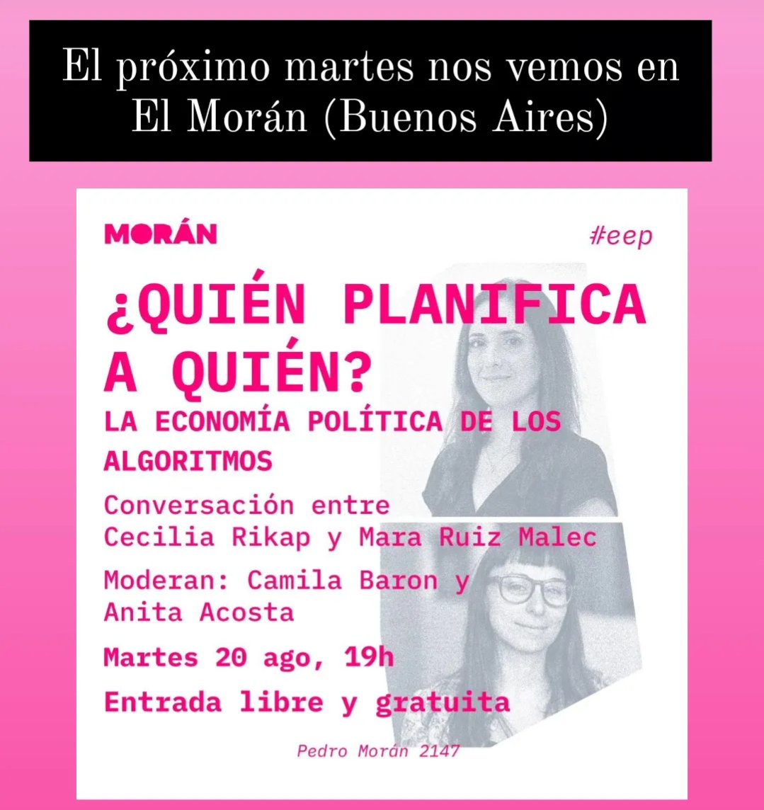 En mi paso por Buenos Aires, el 20/8 19hs voy a estar junto a <a href="/mara_ruiz_malec/">Mara Ruiz Malec 💚</a> hablando de cómo y quién gobierna el capitalismo digital. <a href="/ysi_commons/">Young Scholars Initiative</a> <a href="/culturalMORAN/">MORÁN</a>

#DependenciaDigital y cómo salir de ahí 

Dir: Pedro Morán 2147, CABA.

Moderan grosas: <a href="/MissBeiron/">cami baron</a> y Anita Acosta