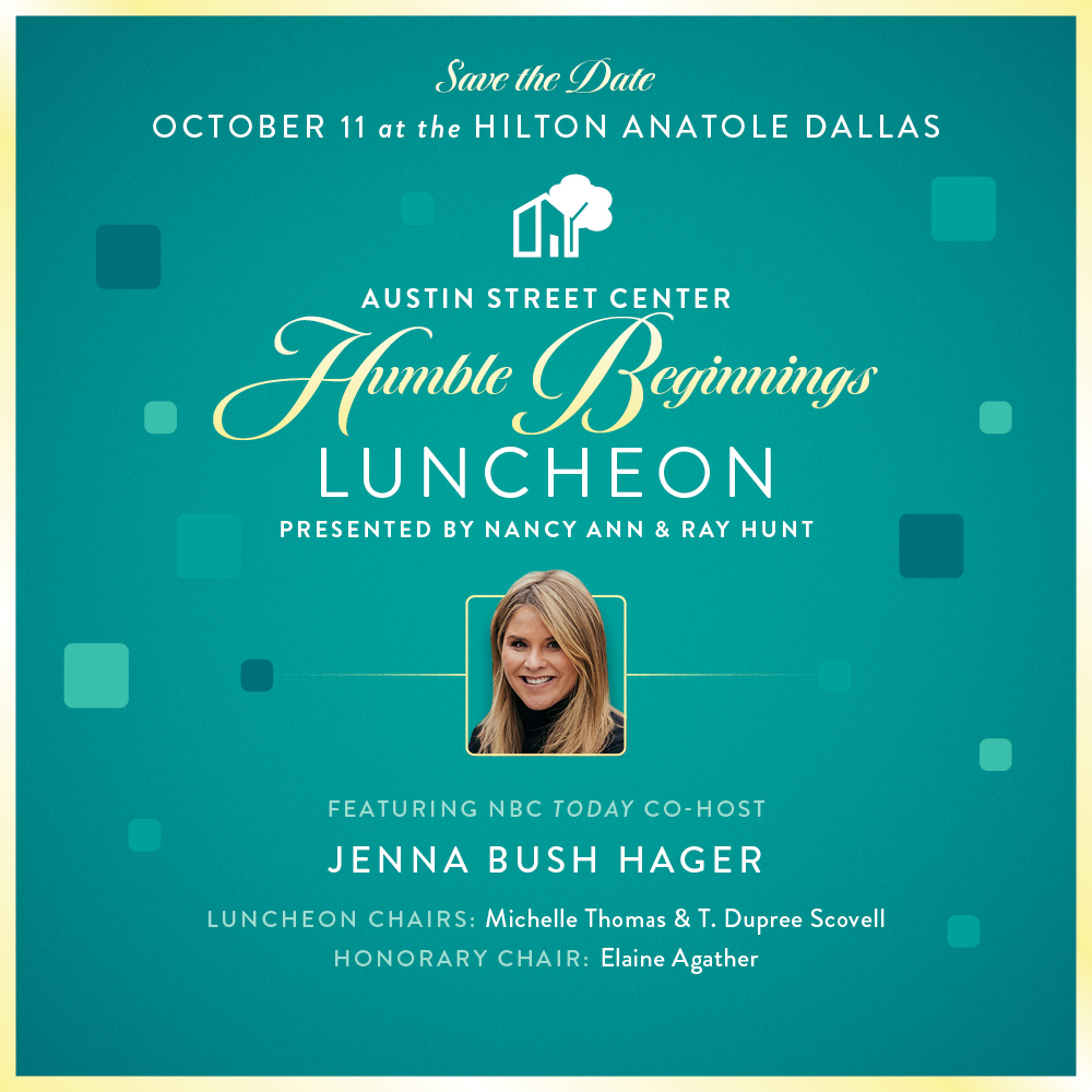 minervaco's tweet image. Save the date for  @AustinStreetCtr&apos;s 24th annual Humble Beginnings Luncheon, featuring keynote speaker @JennaBushHager, co-host of NBC&apos;s TODAY with @HodaAndJenna! #MinervaClient

🗓️ October 11
📍  Hotel Anatole Dallas
🎟️  bit.ly/3BCjN07
