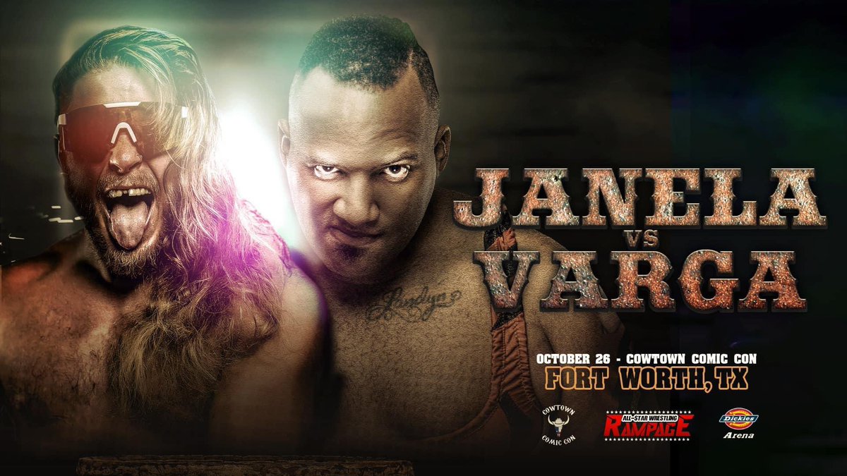 Rampage All Star Wrestling invades the #CowtownComicCon October 26/27 at Dickies Arena.
Monster match on tap Saturday as I deliver the
“Baddest Match Everrr”
<a href="/JANELABABY/">“The Bad Boy” Joey Janela</a> 
goes one on one with
<a href="/Francowrestles/">Franco Varga</a> 👀👀