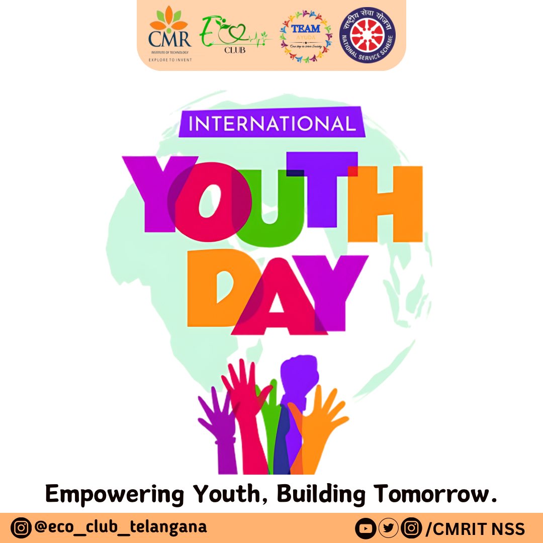 CMRIT_NSS's tweet photo. Wishing 𝐈𝐧𝐭𝐞𝐫𝐧𝐚𝐭𝐢𝐨𝐧𝐚𝐥 𝐘𝐨𝐮𝐭𝐡 𝐃𝐚𝐲

Wishing you empowerment and access to education that shapes your bright future. May you lead us towards global unity, celebrating diversity and embracing togetherness. #InternationalYouthDay https://t.co/6zRYEUDNaM