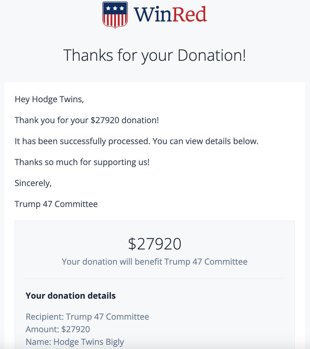 Just donated our t shirt profits to support Trump 🇺🇸