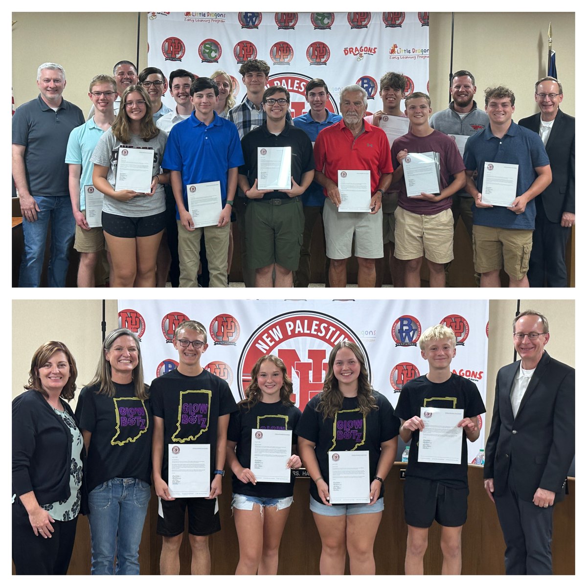 NewPalCS's tweet photo. The New Palestine Community Schools Board of School Trustees celebrated our World Qualifying Robotics Teams and our State Runner-up Girls Softball Team this evening at our July Board meeting.

We are New Pal Proud of their success. They represent our community with class. https://t.co/OzsIrqrZMU