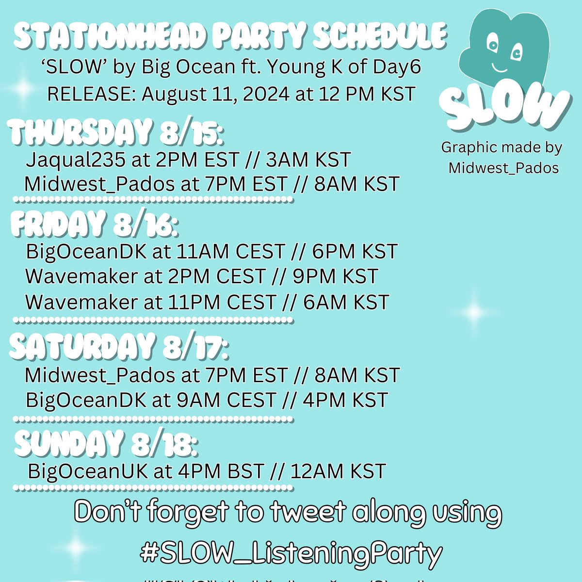 bigoceanfanbase's tweet photo. 🎵 #SLOW_ListeningParty Organized by the wonderful @midwest_pados and hosted by various fanbases and #PADO to celebrate the release of #SLOW by @Big_O_cean ft. #YoungK of @day6official 

#BigOcean_2ndComeback
#321_GoSlow
#Take_It_Slow
#PADOxMyDay
#BigOceanxYoungK https://t.co/0Kl4qJlU1j