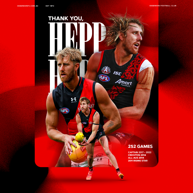 essendonfc's tweet photo. The boyhood Bomber who retires as a club champion.

Thank you for everything, Hepp ❤️🖤