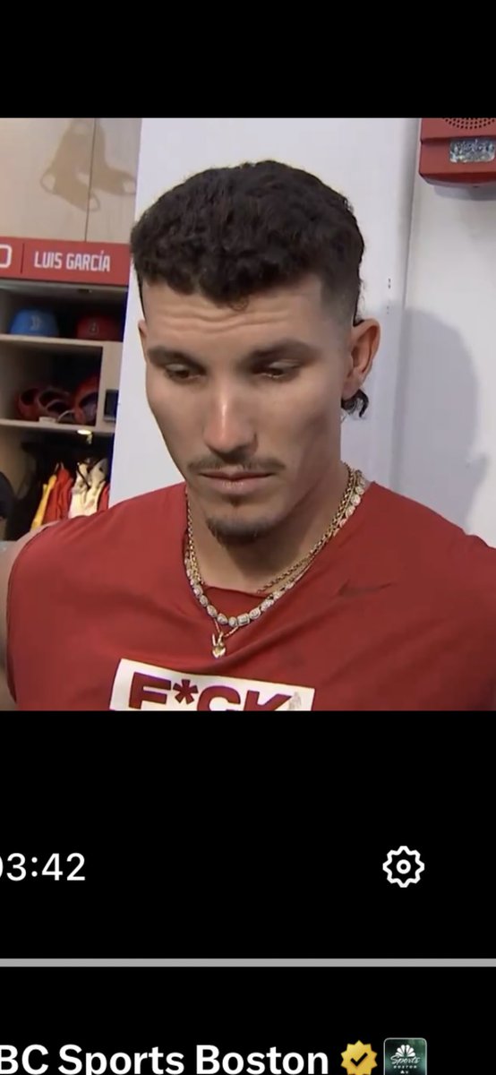 Dan_Shaughnessy's tweet image. After getting suspended for 2 games for aiming homophobic slur at Fenway fan, Jarren Duran chose to wear this shirt in his pregame presser today.