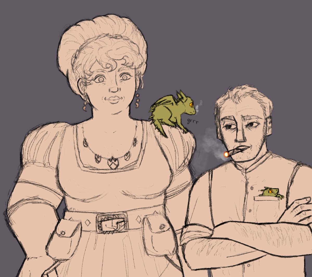 oftenoffler's tweet image. My first time drawing Lady Sybil &amp;amp; Sam Vimes! #discworld