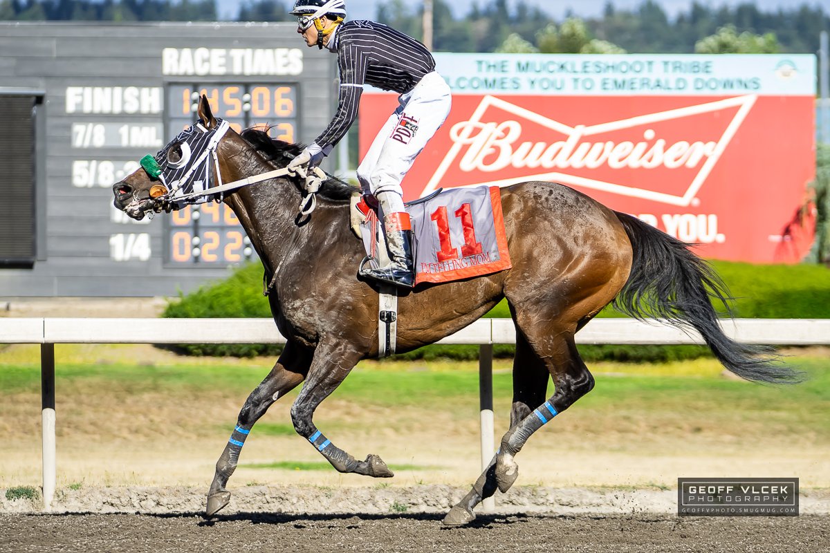 Our #LadyOfRage I'm Telling Mom heading to the <a href="/EmeraldDowns/">Emerald Downs</a> racetrack &amp; competing in the 45th Washington Oaks. TY Alex Cruz for a strong ride &amp; getting up for 3rd 👏🏽 TY to our trainer Joe Toye &amp; his team for putting in the work to have her ready!

TY 📸 <a href="/GeoffVPhoto/">Geoff Vlcek Photography</a> 👈🏽 Go follow